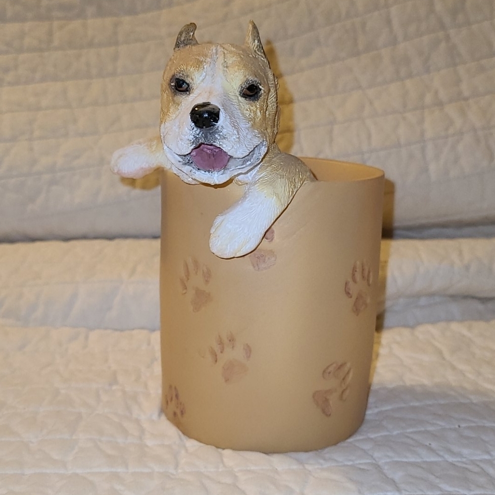 RARE Pit Bull pen/pencil holder HAND PAINTED 🎨